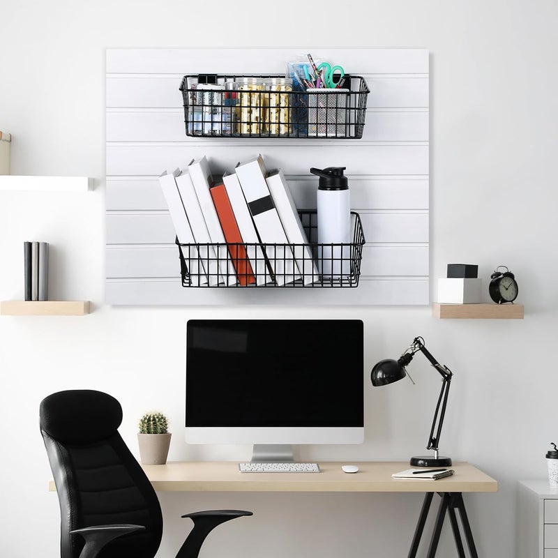 Yaocom 2 Pcs Slatwall Baskets for Slatwall,15.8 Inch Width Metal Heavy Duty Wire Mounted Hanging Basket Storage Display Basket for Retail,Garage,Office,Sports,Toys,and More,Black - Image 5